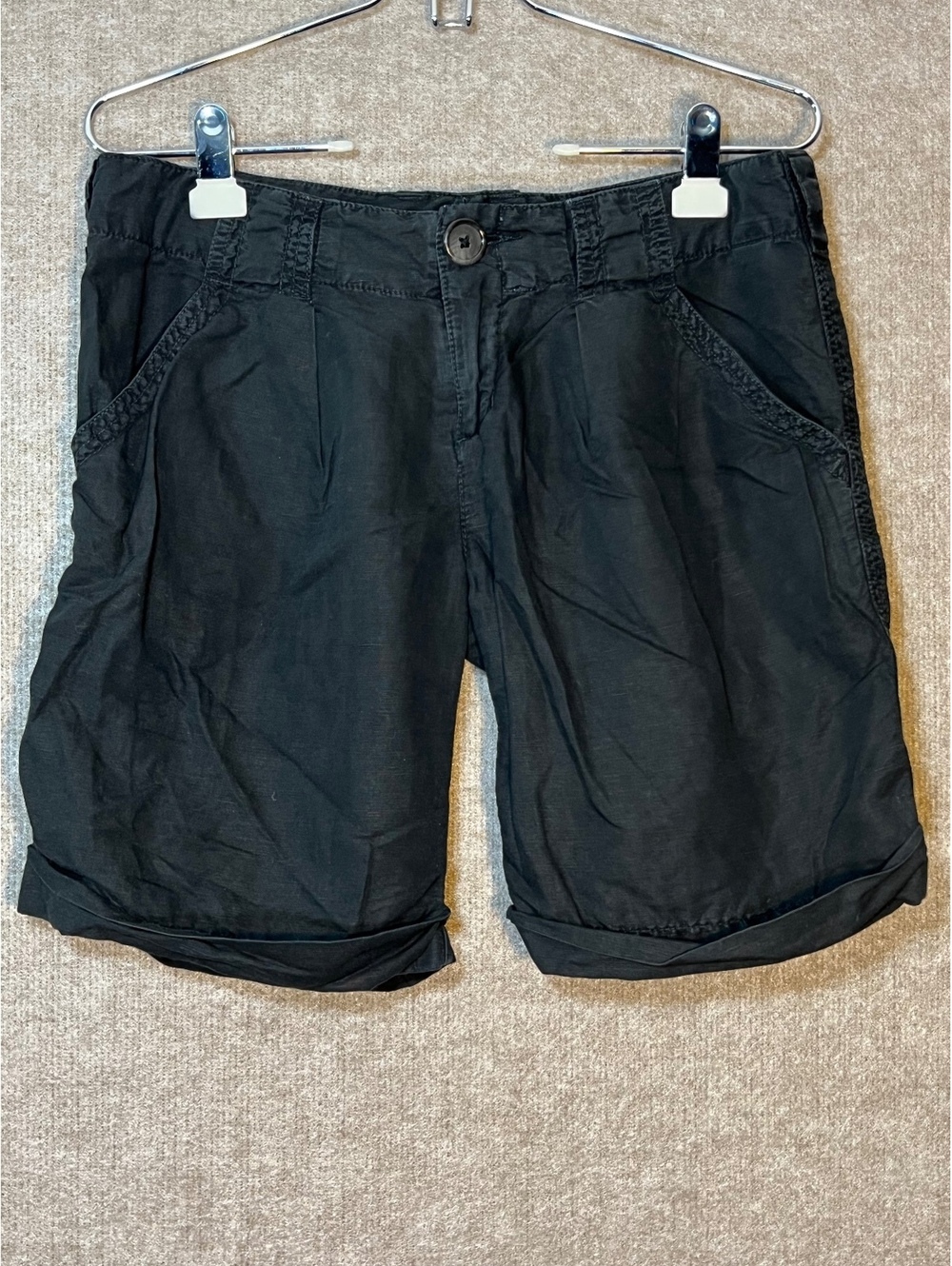 James Perse Los Angeles Linen Cotton Shorts 27 Black Bermuda WLB4082